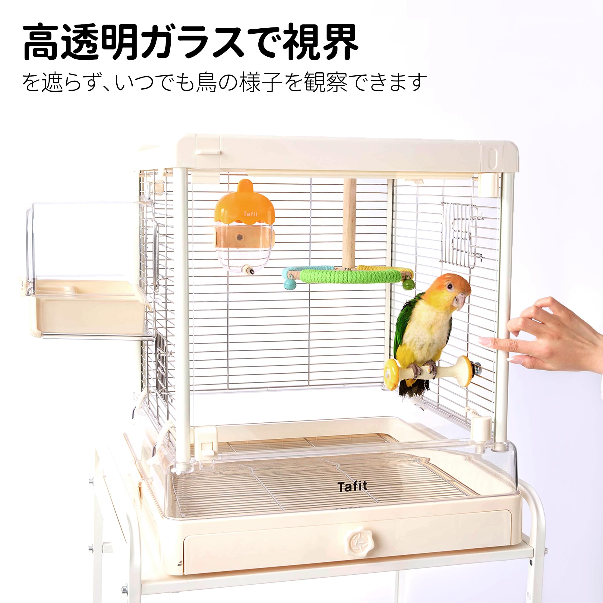 Amazon | Tafit 鳥かご ガラス扉付き 飛散防止パネル 取り外し引き出し
